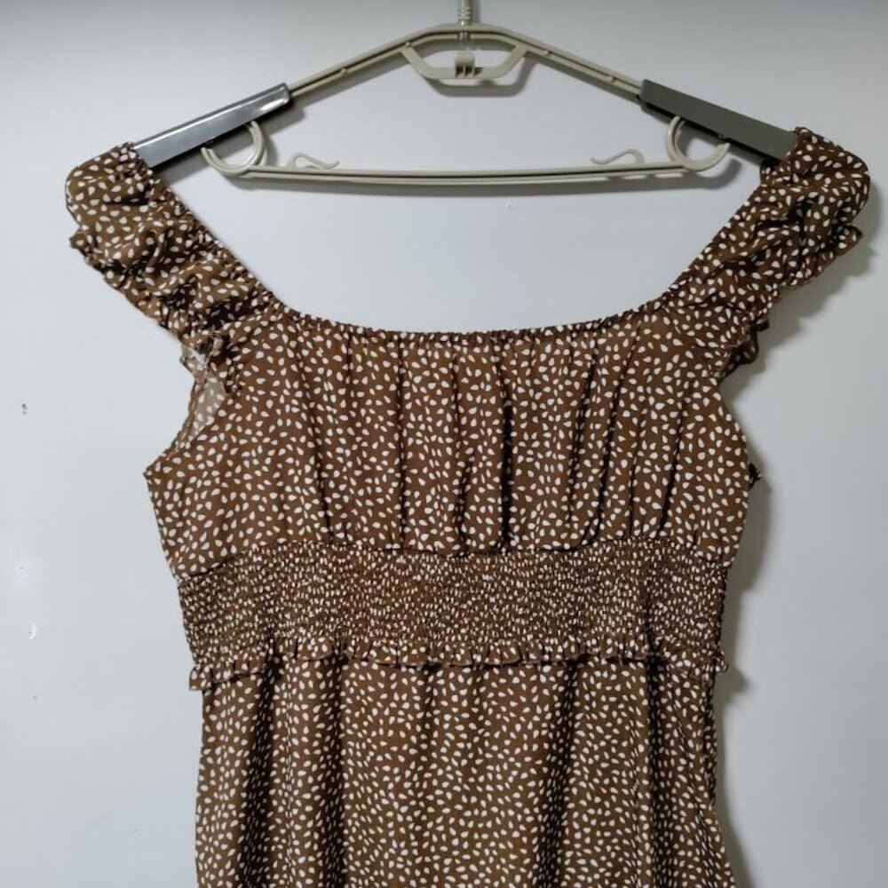 Babydoll Whimsy Ruffle Hem Tie Boho, Cocquette Empire Waist Mini Dress Khaki XXL - Picture 4 of 12